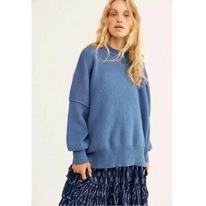 Free People Easy Street Tunic Blue Slouchy Cotton Blend Sweater Size S